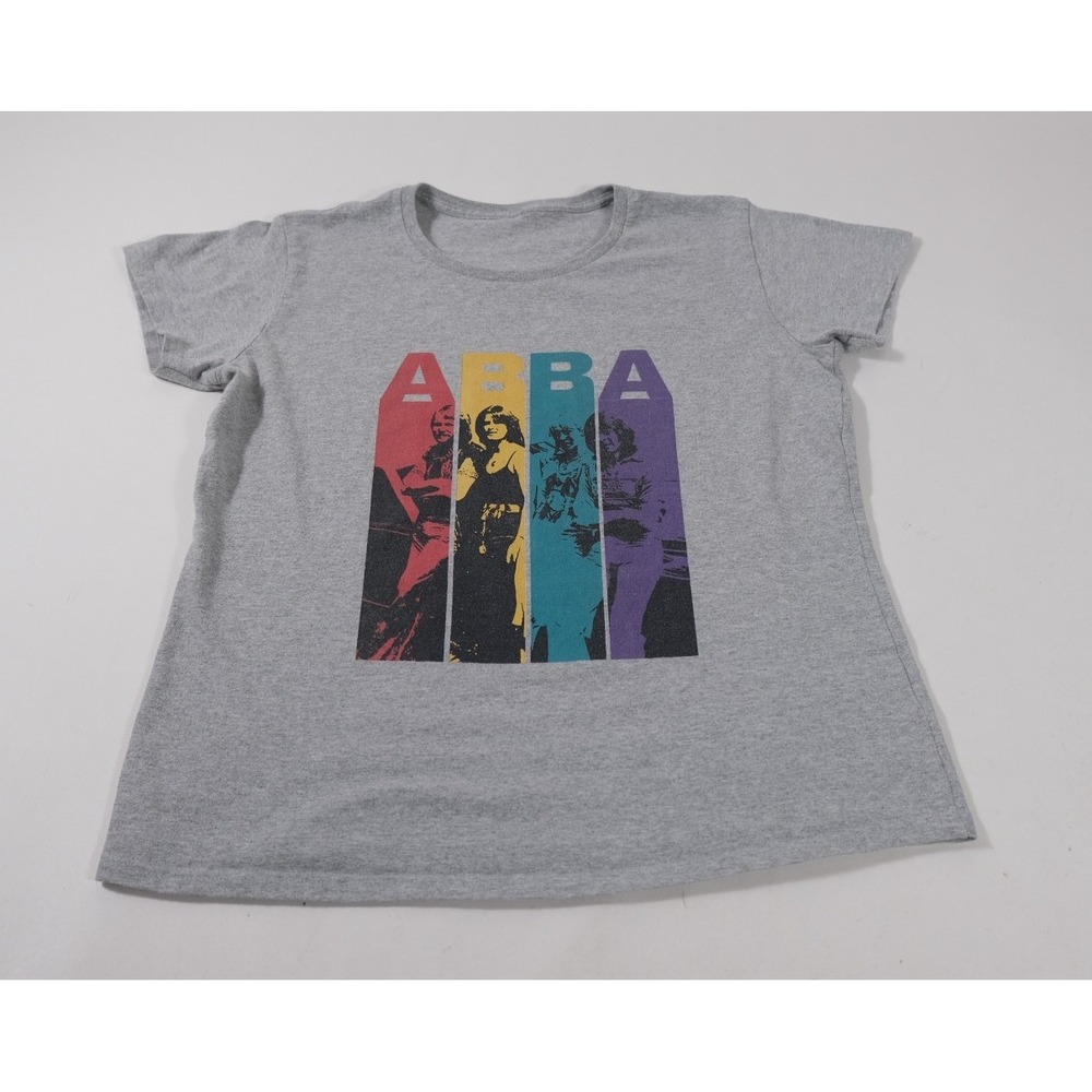 ABBA Graphic Tee Women Medium Gray Band T-Shirt Short Sleeve Pop Music Retro